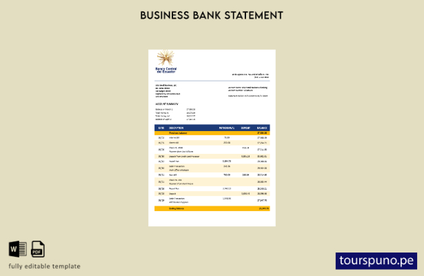 listo para imprimir extracto bancario comercial del Banco Central del Ecuador Pl